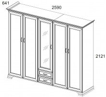 Пятистворчатый шкаф для одежды с зеркалом Тиффани 5DG2S Z крем вудлайн Пятистворчатый шкаф для одежды с зеркалом Тиффани 5DG2S Z крем вудлайн