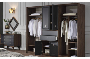 Шестистворчатый распашной шкаф для одежды и белья с зеркалом в спальню Алегро ALEG-34 Шестистворчатый распашной шкаф для одежды и белья с зеркалом в спальню Алегро ALEG-34