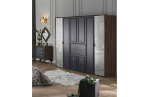 Шестистворчатый распашной шкаф для одежды и белья с зеркалом в спальню Алегро ALEG-34 Шестистворчатый распашной шкаф для одежды и белья с зеркалом в спальню Алегро ALEG-34