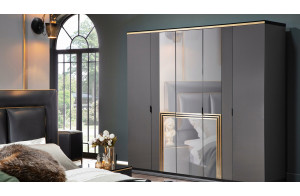 Пятистворчатый распашной шкаф для одежды и белья с зеркалом в спальню Карлино (Carlino) CARL-33 Пятистворчатый распашной шкаф для одежды и белья с зеркалом в спальню Карлино (Carlino) CARL-33