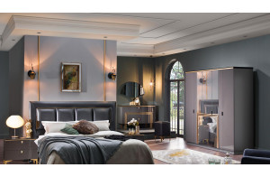 Пятистворчатый распашной шкаф для одежды и белья с зеркалом в спальню Карлино (Carlino) CARL-33 Пятистворчатый распашной шкаф для одежды и белья с зеркалом в спальню Карлино (Carlino) CARL-33