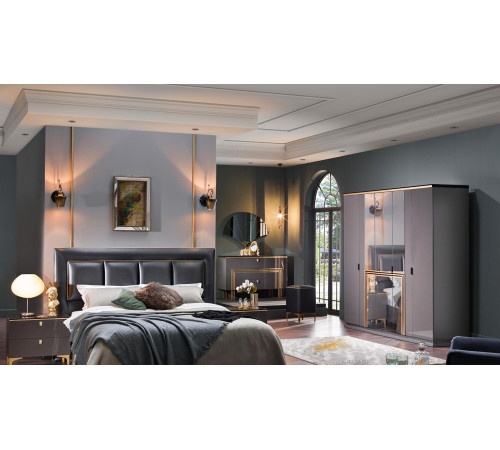 Пятистворчатый распашной шкаф для одежды и белья с зеркалом в спальню Carlino CARL-33 Пятистворчатый распашной шкаф для одежды и белья с зеркалом в спальню Carlino CARL-33