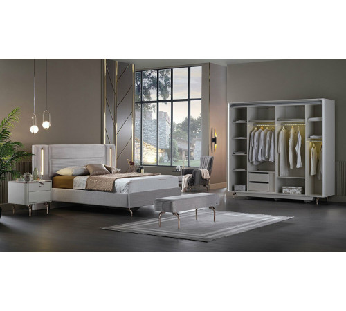 Шестистворчатый распашной шкаф для одежды и белья с зеркалом в спальню Larissa (Ларисса) lars-34