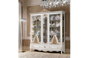 Пятистворчатая витрина в гостиную Стелла (белый золото) Пятистворчатая витрина в гостиную Стелла (белый золото)