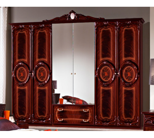 Шестистворчатый шкаф для одежды Роза (могано) Шестистворчатый шкаф для одежды Роза (могано)