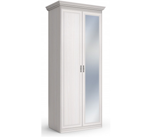 Шкаф 2-х дверный с глухой дверью и зеркальной Неаполь Ясень анкор светлый (патина "серебро") Шкаф 2-х дверный с глухой дверью и зеркальной Неаполь Ясень анкор светлый (патина "серебро")