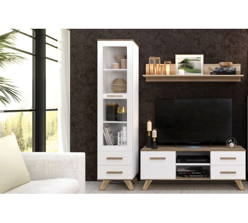 Гостиная Вега Скандинавия 3 (глянец, белый + дуб каньон) Гостиная Вега Скандинавия 3 (глянец, белый + дуб каньон)