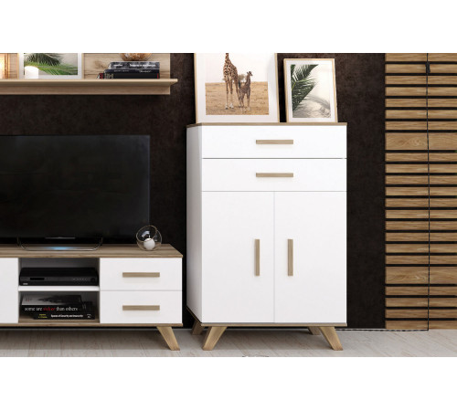 Шкаф низкий Вега Скандинавия (глянец, белый + дуб каньон) Шкаф низкий Вега Скандинавия (глянец, белый + дуб каньон)