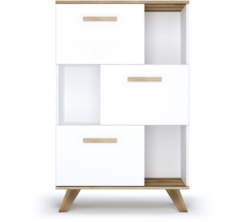 Шкаф низкий с нишами Вега Скандинавия (глянец, белый + дуб каньон) Шкаф низкий с нишами Вега Скандинавия (глянец, белый + дуб каньон)