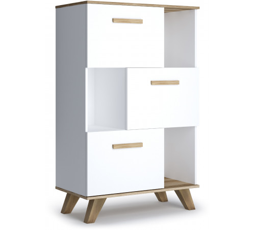 Шкаф низкий с нишами Вега Скандинавия (глянец, белый + дуб каньон) Шкаф низкий с нишами Вега Скандинавия (глянец, белый + дуб каньон)