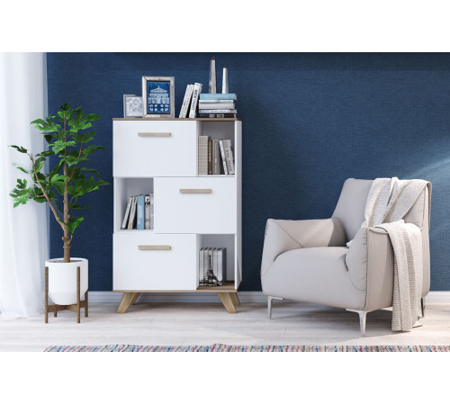 Шкаф низкий с нишами Вега Скандинавия (глянец, белый + дуб каньон) Шкаф низкий с нишами Вега Скандинавия (глянец, белый + дуб каньон)