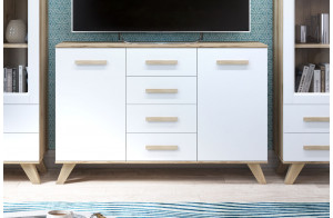 Большой комод  Вега Скандинавия "Комодино" (глянец, белый + дуб каньон) Большой комод  Вега Скандинавия "Комодино" (глянец, белый + дуб каньон)