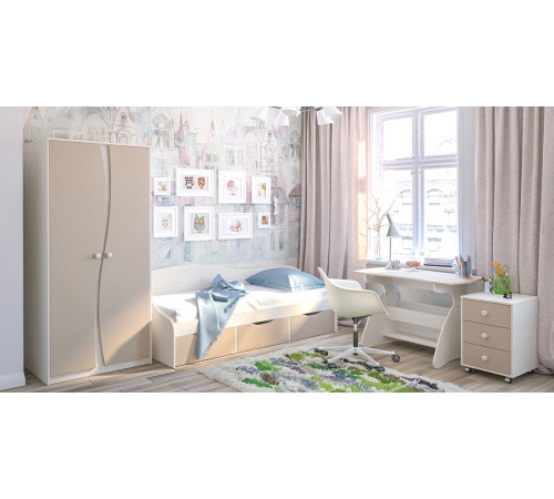 Детская односпальная кровать с ящиками внизу Комби МН-211-02 капучино Детская односпальная кровать с ящиками внизу Комби МН-211-02 капучино