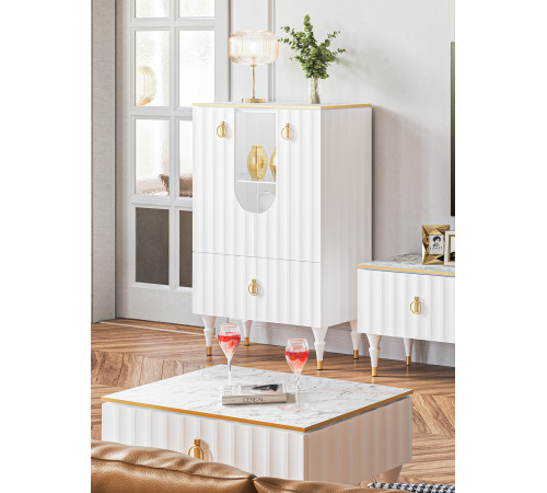 Комбинированный шкаф витрина Лоренсо МН-043-01 белый