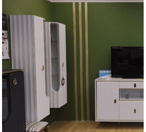 Шкаф-витрина навесной Лоренсо МН-043-02/03 белый Распродажа с экспозиции Шкаф-витрина навесной Лоренсо МН-043-02/03 белый Распродажа с экспозиции